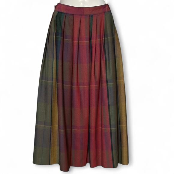 Vintage 80s Liz Claiborne Pleated Midi Skirt Sz 8 Tartan Plaid Lined Cottagecore - Picture 9 of 11